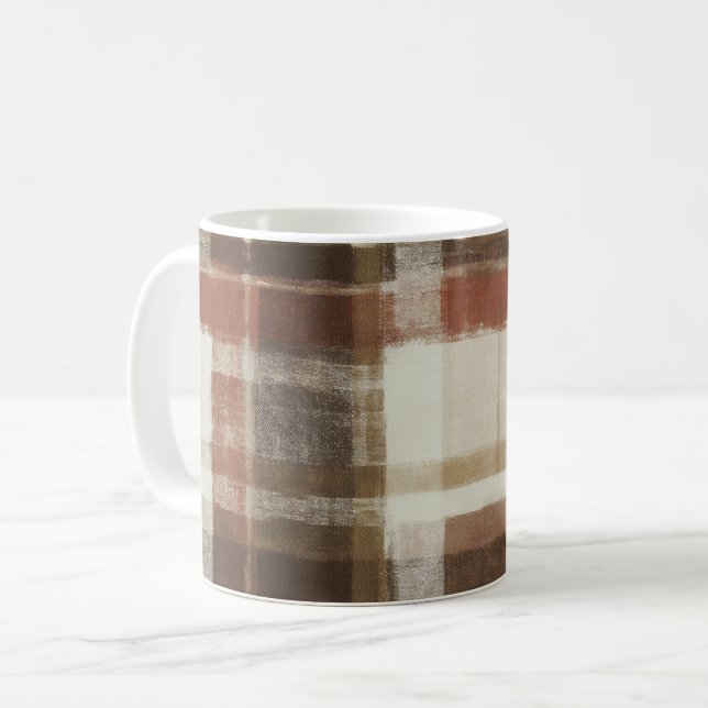 Varm Röd Brun Kräm Abstrakt Rektanglar Kaffemugg (Framsida vänster)