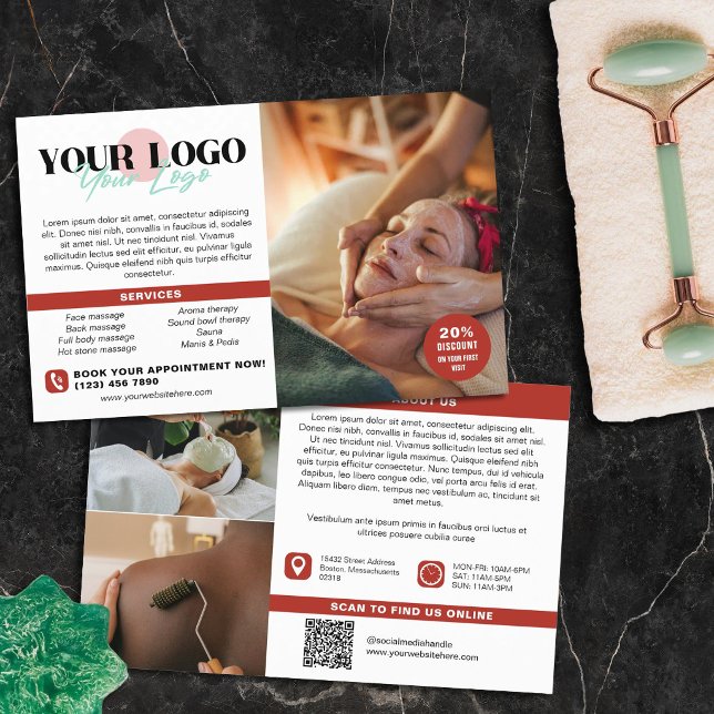 Varm Röd Din Logotyp Bilder QR Spa Salong Flygblad (Skapare uppladdad)