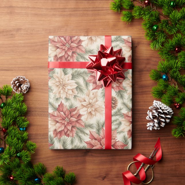 Varm röd grön jul blom-  presentpapper (Julgåva)