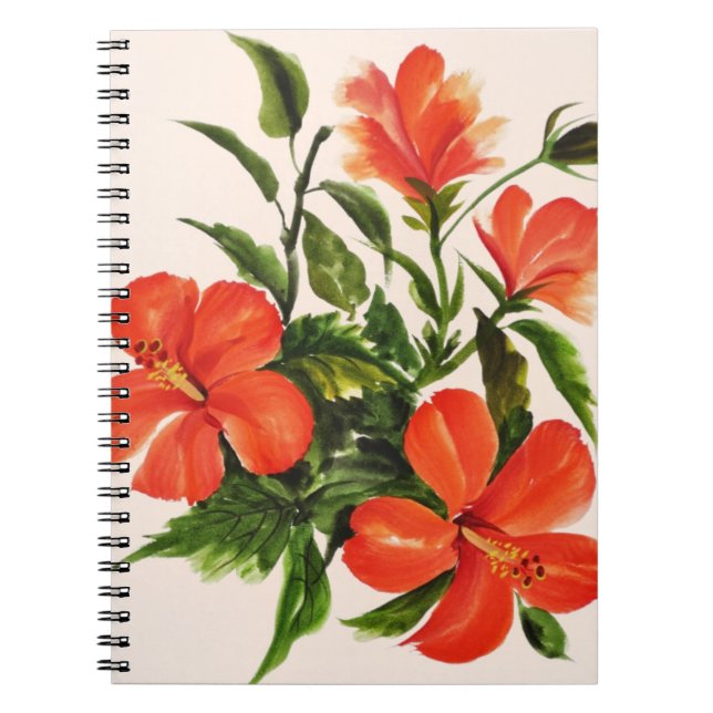 Varm röd hibiskus anteckningsbok med spiral (Framsidan)