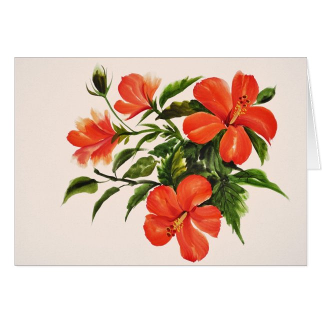 Varm röd hibiskus hälsningskort (Framsidan Horizontal)