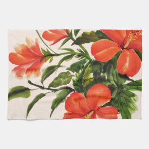 Varm röd hibiskus kökshandduk