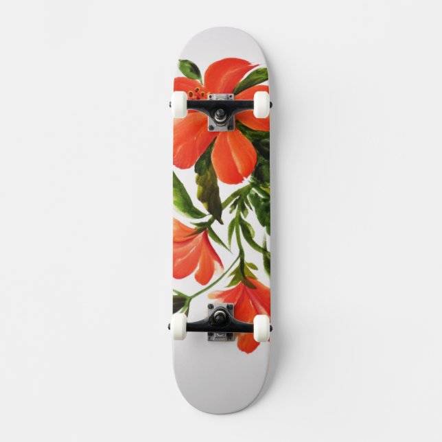 Varm röd hibiskus mini skateboard bräda 18,7 cm (Framsida)