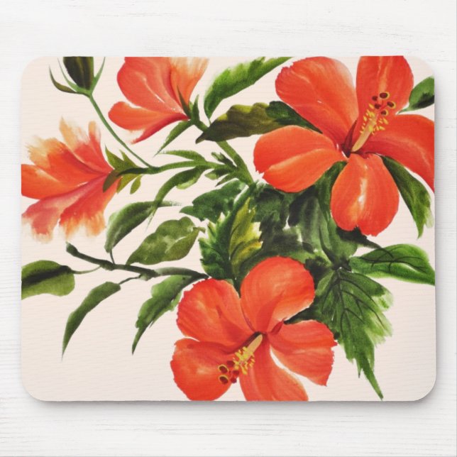 Varm röd hibiskus musmatta (Framsidan)
