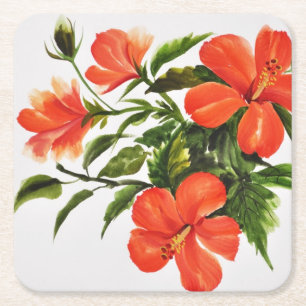 Varm röd hibiskus underlägg papper kvadrat