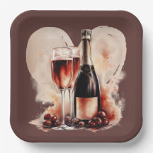Varm röd och tan akvarell champagneflaska