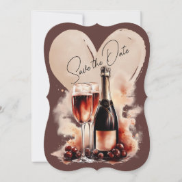 Varm röd och tan akvarell champagneflaska spara datumet