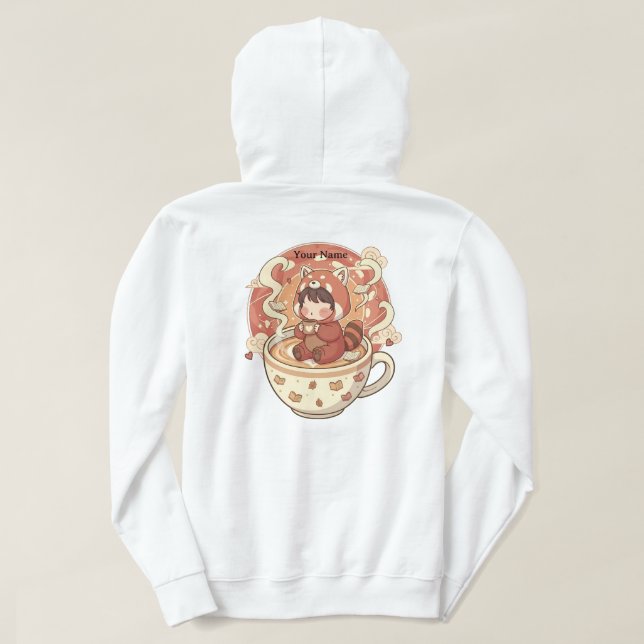 Varm Röd Panda Kaffe Kopp Grafisk Hoodie (Design baksida)