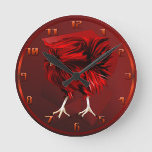 Varm röd tupp Wallclock Rund Klocka