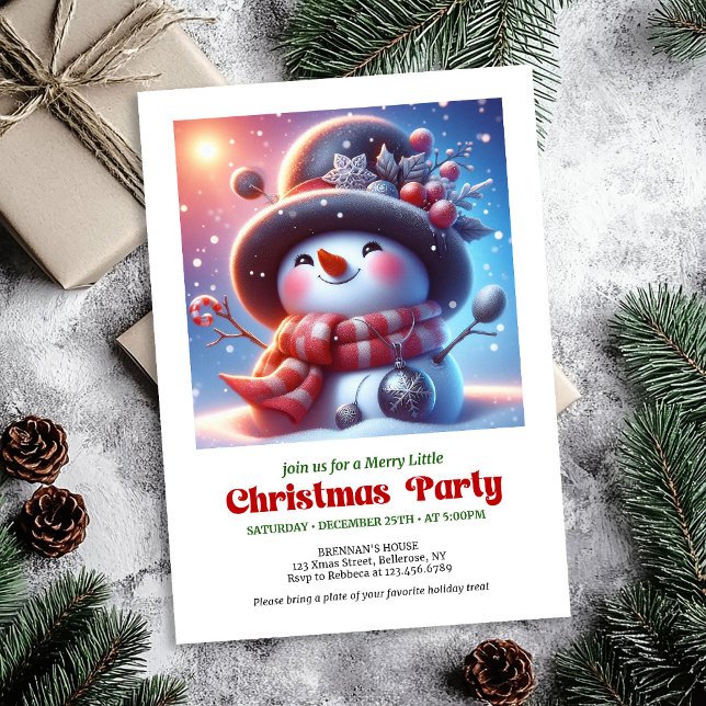 Varm rolig snöman inbjuder högtidsfest digital inbjudningar (Warm funny snowman invite holiday party digital

)