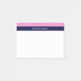 Varm Rosa2 Vit Marockansk #5 Marinblå Namn Monogra Post-it Block