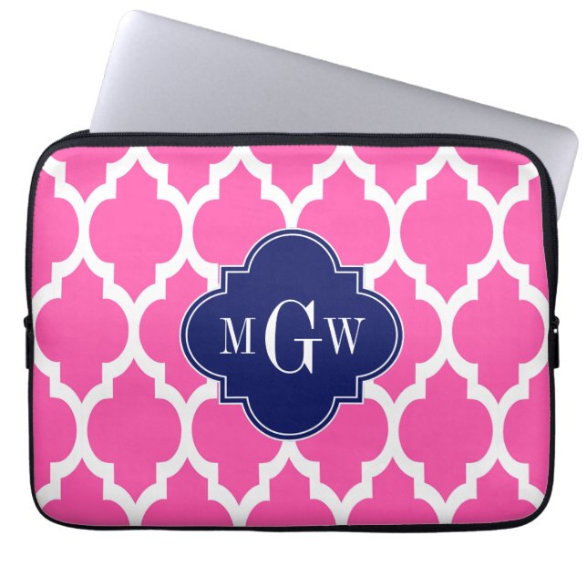 Varm Rosa #2 Vit Marockansk #4 Marin Namn Monogram Laptop Sleeve (Framsidan)