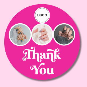 Varm rosa 3 Foto Nageltekniker Logotyp Tack Runt Klistermärke