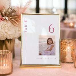 Varm rosa Bat Mitzvah-bordnummer med foto Inbjudningar