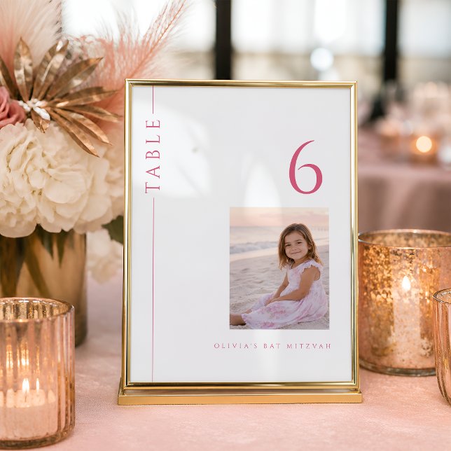 Varm rosa Bat Mitzvah-bordnummer med foto Inbjudningar (Skapare uppladdad)