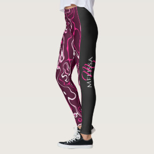 Varm rosa damascus abstrakta virvlar Anpassad mono Leggings