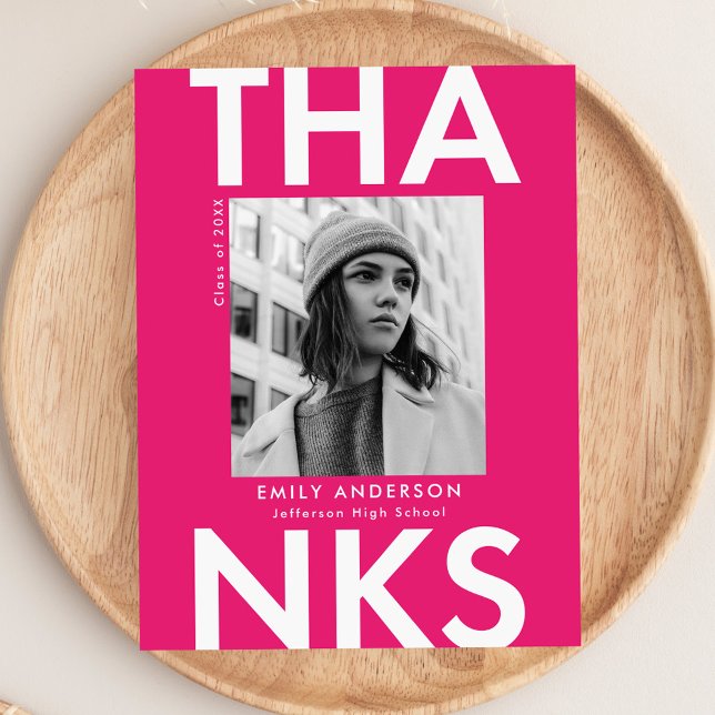 Varm rosa | Djärv Grad Foto Examen Tack Vykort (Skapare uppladdad)