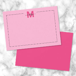 Varm rosa enkelt skriptnamnmonogram anteckningskort