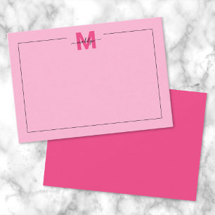 Varm rosa enkelt skriptnamnmonogram anteckningskort