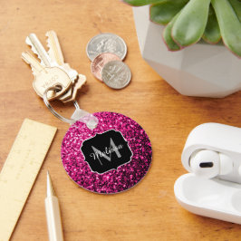Varm rosa falskt glitter gnistrar Monogram Nyckelring