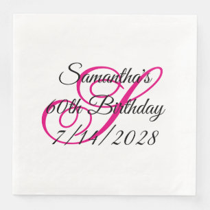 Varm rosa fin monogram 60-årsdag pappersservett