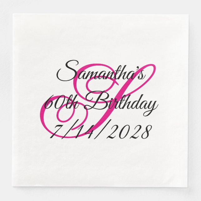Varm rosa fin monogram 60-årsdag pappersservett (Framsida)