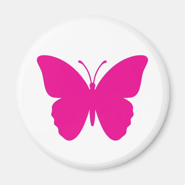 Varm rosa fjäril design rund magnet (Framsidan)