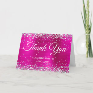 Varm rosa folie Silver Glitter Sweet 16 Tack Kort