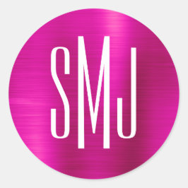 Varm rosa folie tre bokstäver monogram runt klistermärke