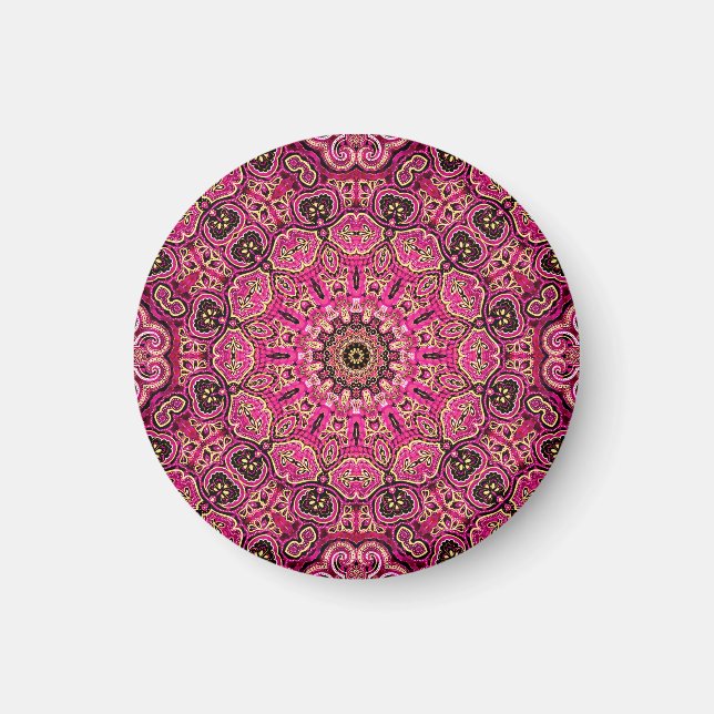 Varm rosa geometrisk mandalamotiv magnet (Framsidan)