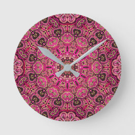 Varm rosa geometrisk mandalamotiv rund klocka