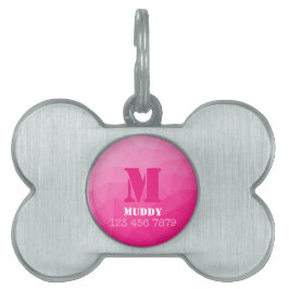 Varm rosa geometrisk nätmönster anpassad monogram ID-bricka husdjur