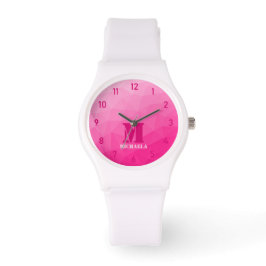 Varm rosa geometrisk nätmönster Monogram Armbandsur