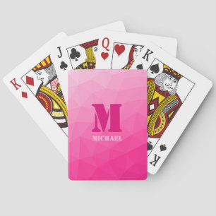 Varm rosa geometriskt nätmönster Monogram Casinokort