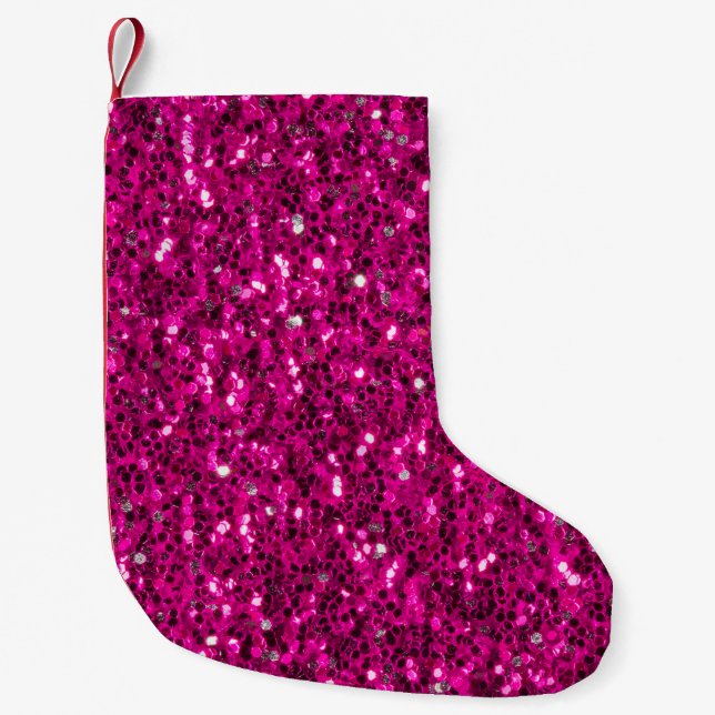 Varm rosa gnistrande falskt glitter liten julstrumpa (Framsidan)