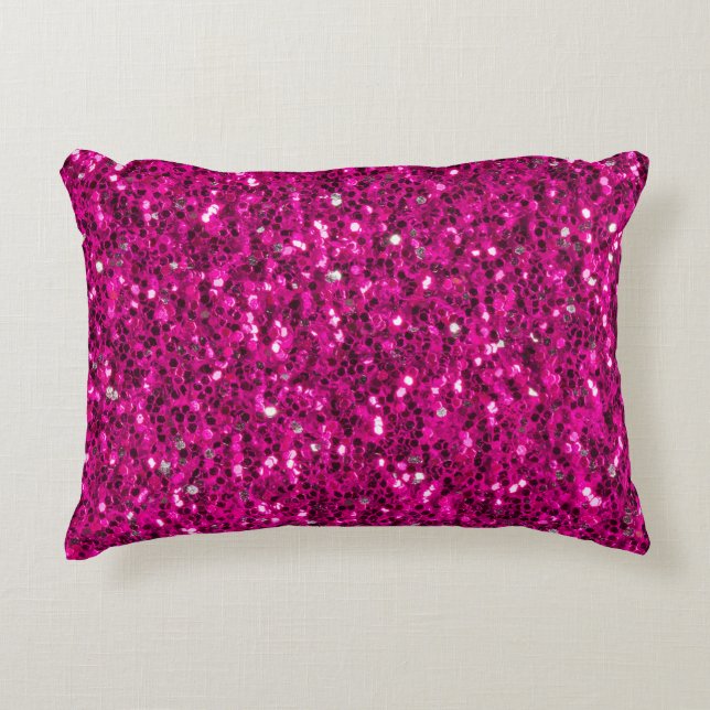 Varm rosa gnistrande falskt glitter prydnadskudde (Framsidan)