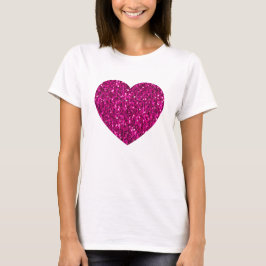 Varm rosa gnistrande falskt glitterhjärta t shirt