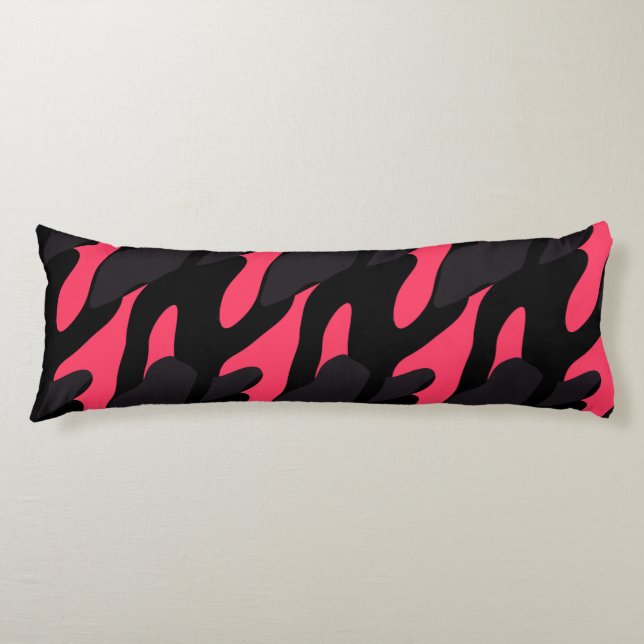 Varm rosa, grå och svart kamouflage abstrakt kroppskudde (Framsidan)
