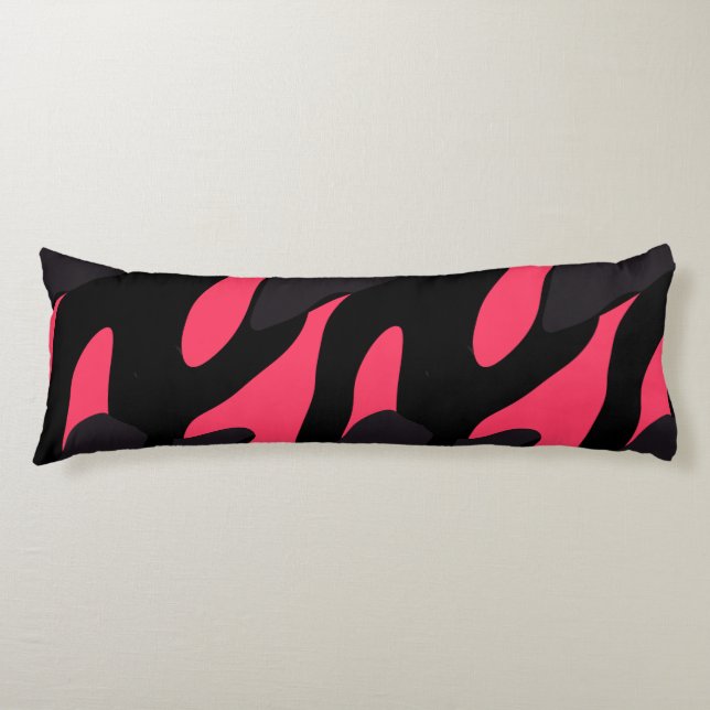 Varm rosa, grå och svart Kamouflage abstrakt Kroppskudde (Framsidan)
