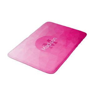 Varm rosa gradient geometrisk nätmönster monogram badrumsmatta