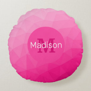 Varm rosa gradient geometrisk nätmönster monogram rund kudde