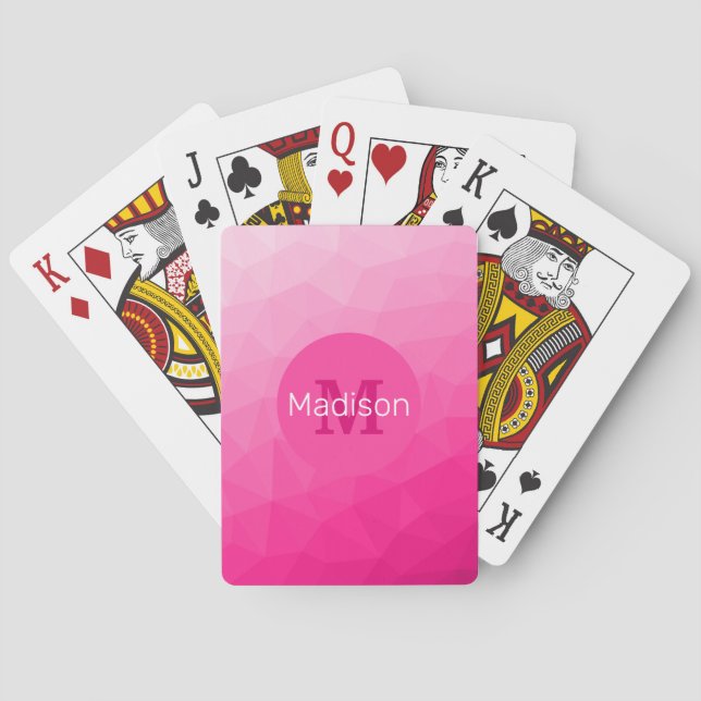 Varm rosa gradient geometriskt nätmönster monogram casinokort (Baksidan)
