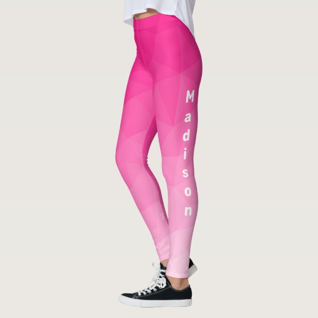 Varm rosa gradient geometriskt nätmönster monogram leggings (Vänster)