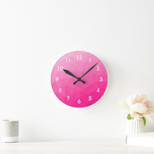 Varm rosa gradient geometriskt nätmönster rund klocka (Hem)