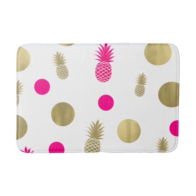 Varm rosa & guldprickar & ananas Rolig sommar Chic Badrumsmatta (Framsidan)