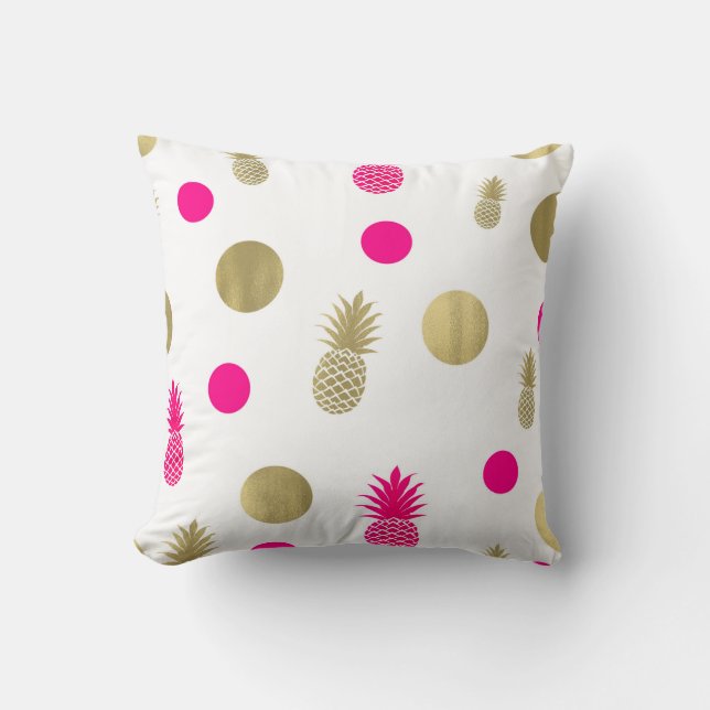 Varm rosa & guldprickar & ananas Rolig sommar Chic Kudde (Framsida)
