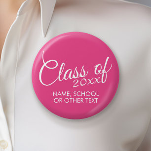 Varm Rosa - Klass med anpassat år och gymnasieskol Knapp