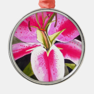 Varm rosa lilja Teneriffa popkonst vattenfärg blom Julgransprydnad Metall