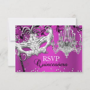 Varm rosa ljuskrona Masquerade Quinceanera RSVP OSA Kort