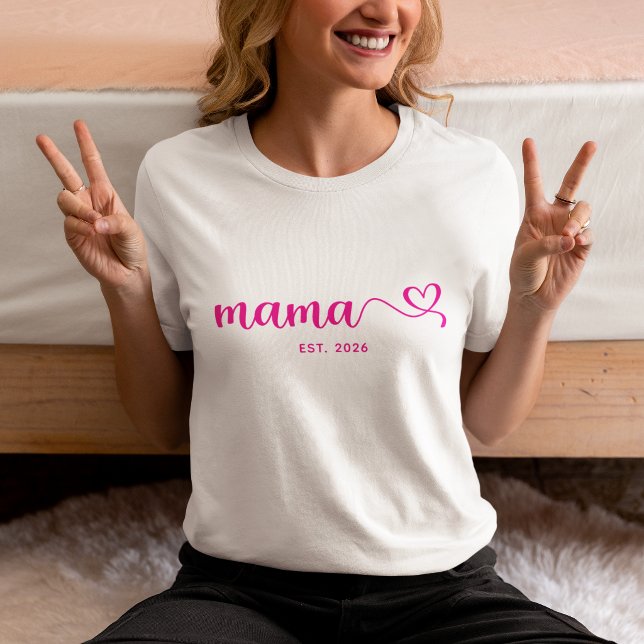 Varm Rosa Mamma Swash Hjärtmanus T Shirt (Hot Pink Mama Swash Heart Script Tri-Blend Shirt)